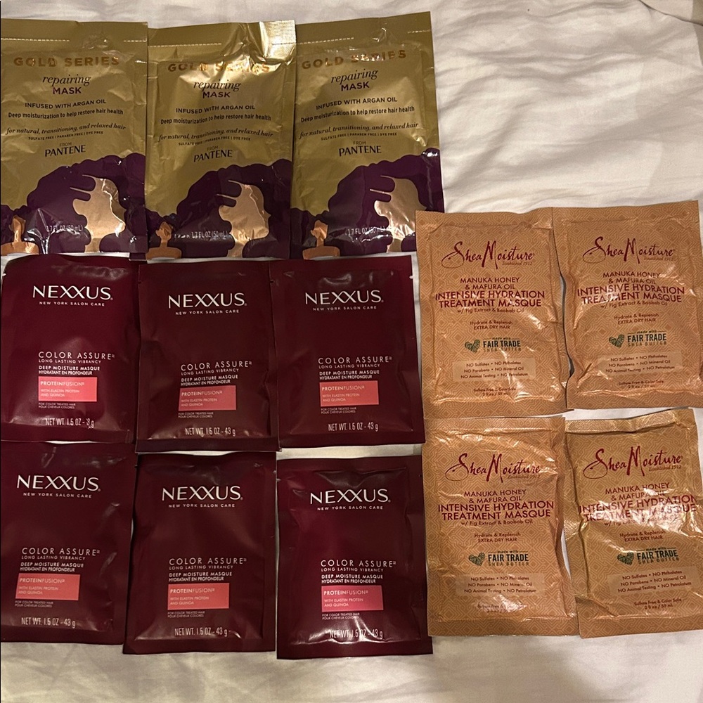 Lot of 13 Hair Masks by Nexxus, Shea Moisture Pantene Gold Series Repairing